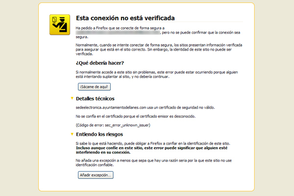 Gestionar exceptiones en Firefox